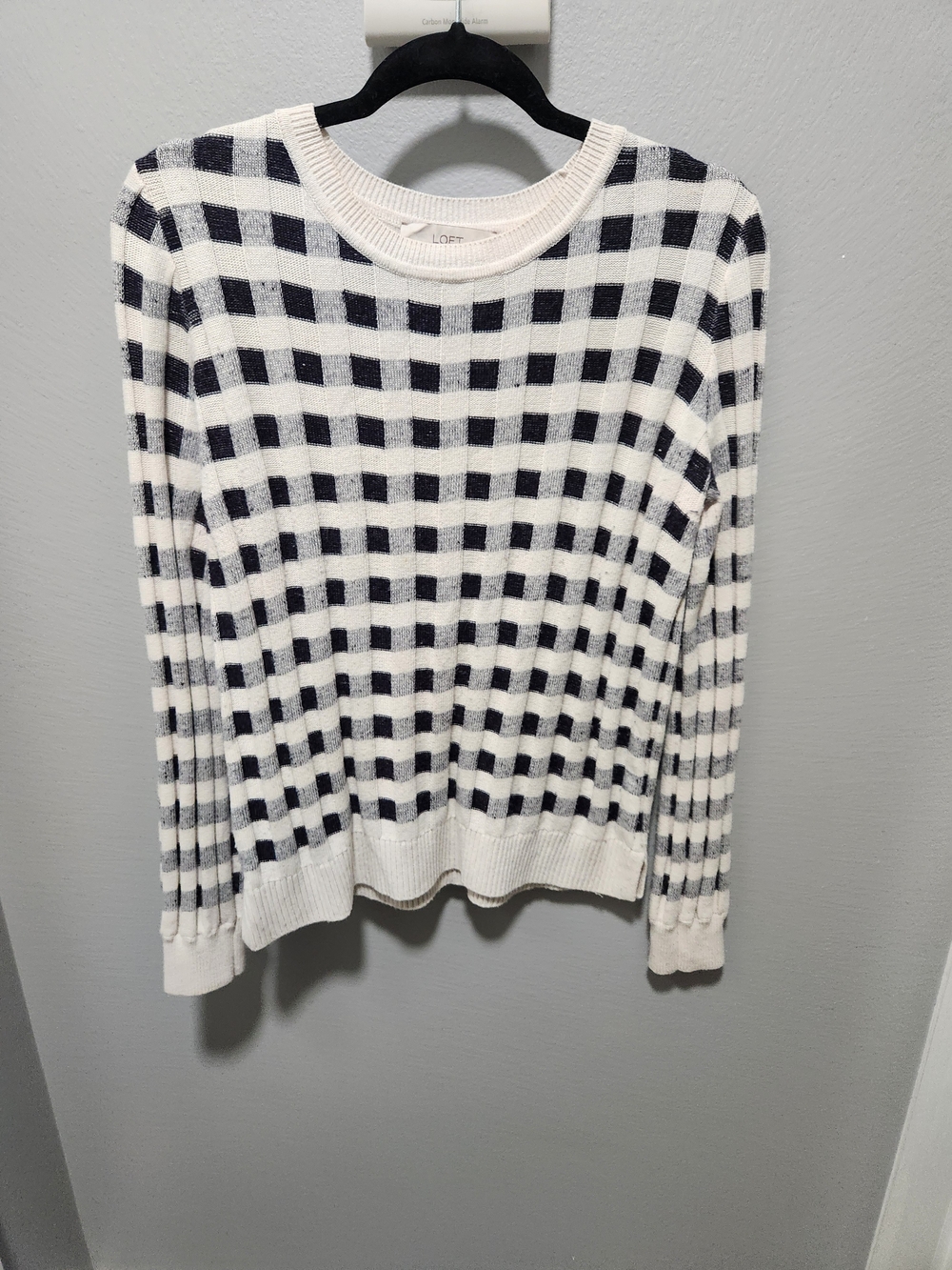 LOFT White and Black Checked Knit Sweater